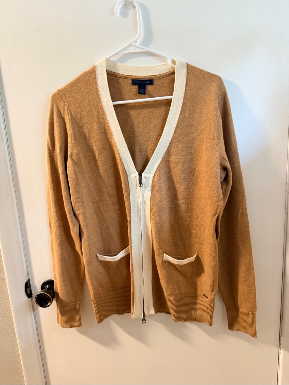 Tommy Hilfiger Camel Cardigan with Cream Trim